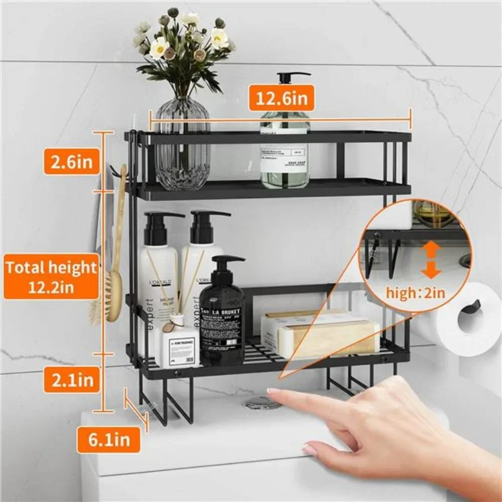 2-Tier Bathroom Organizer Shelves, Multifunctional Toilet Rack  (Black)